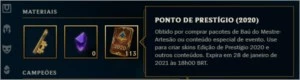 League of Legends 122 Champ 216 Skin 113 Pontos de prestigio LOL