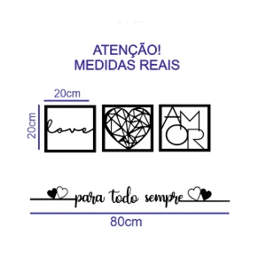 Trio de Quadros e Frase Para Todo Sempre em MDF - Artesanato e Personalizados