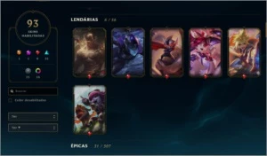CONTA PLATINA 93 skins, 1 ultimate - League of Legends LOL