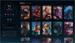 CONTA PLATINA 93 skins, 1 ultimate - League of Legends LOL