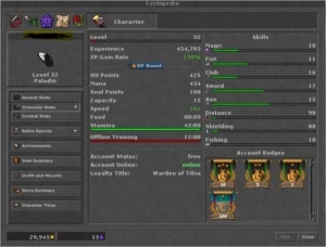 MS 163 ML 74 + PALLY 38 SKILL 98/88 + ACC LOYALTY POINTS 967 - Tibia