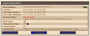 MS 163 ML 74 + PALLY 38 SKILL 98/88 + ACC LOYALTY POINTS 967 - Tibia