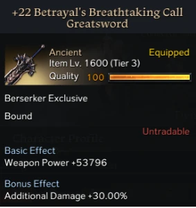 Conta Lost Ark - Main Zerker +22 100% Quality - Striker +20
