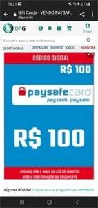 VENDO GIFTCARD PAYSAFECARD DE 100 REAIS POR 35. POR 10 MINS - Gift Cards