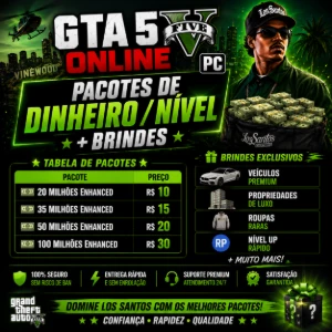 Gta 5 Online Pc - Pacotes De Dinheiro/Nivel + Brindes