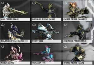Conta Warframe com Rhino Prime,Trinity Prime entre outros.