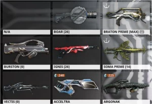 Conta Warframe com Rhino Prime,Trinity Prime entre outros.