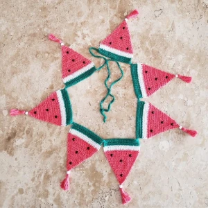 Varal de Bandeirinhas Melancia em Crochê - Artesanato e Personalizados