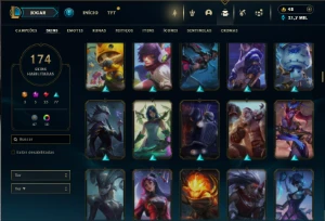 Prata 2 com TODOS os champs e 174 Skins + 3 Miticas - League of Legends LOL