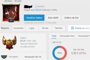 Conta OURO 2 com Várias Skins e MMR alto! - League of Legends LOL