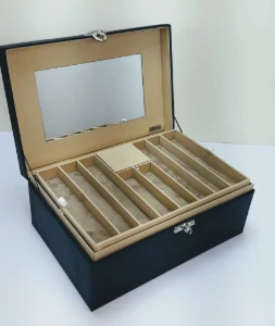 Porta Joias Grande 5 andares Preto e Bege com Espelho - Artesanato e Personalizados