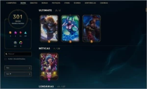 CONTA TOP D4 (301 skins/fullchamp) R$3718,11 gastos - League of Legends LOL