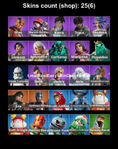 Conta Fortnite 25 SKINS RARAS | Korra | Optimus | Medusa |