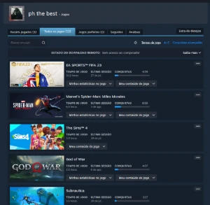 Conta Steam com 1000 reais gastos com muitos jogos caros