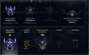 CONTA LEAGUE OF LEGENDS DIAMANTE 4 65% WINRATE LVL 42 LOL