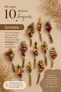 Mini Buquês Sortidos 9 cm - Kit Único com 10 - Artesanato e Personalizados