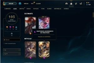 Conta ouro 4 com 120 Champs e 103 Skins + 2 Prestigios - League of Legends LOL