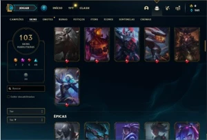 Conta ouro 4 com 120 Champs e 103 Skins + 2 Prestigios - League of Legends LOL