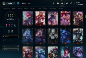 Conta Ferro 1 com 100 Champs e 172 Skins + 3 Prestigios - League of Legends LOL