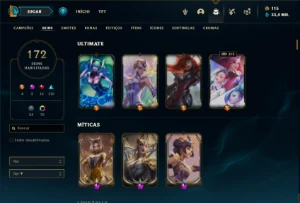 Conta Ferro 1 com 100 Champs e 172 Skins + 3 Prestigios - League of Legends LOL