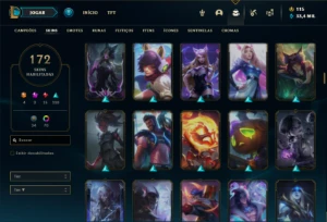 Conta Ferro 1 com 100 Champs e 172 Skins + 3 Prestigios - League of Legends LOL