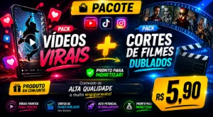 Pacote - Pack Vídeos Virais + Pack Cortes De Filmes Dublados - Vídeos e Cortes Cortes Virais