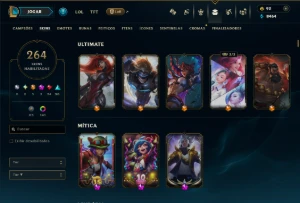Platina 2 com TODOS os Champs e 264 Skins ( JG / ADC / SUP ) - League of Legends LOL