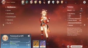 Conta Genshin Impact AR5 com Yoimiya e Cortador de Montanhas