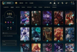 Conta platina 4 com 105 skins, 135 champs e 60 cromas - League of Legends LOL