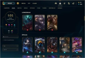 Conta platina 4 com 105 skins, 135 champs e 60 cromas - League of Legends LOL