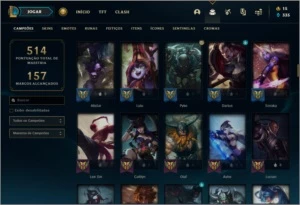 Conta platina 4 com 105 skins, 135 champs e 60 cromas - League of Legends LOL