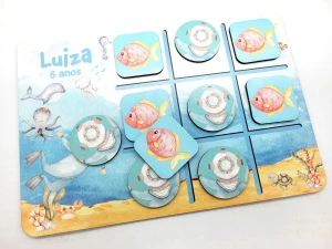 Jogo da Velha Fundo do Mar em MDF 28 x 19,5 cm - Artesanato e Personalizados