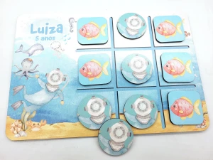 Jogo da Velha Fundo do Mar em MDF 28 x 19,5 cm - Artesanato e Personalizados