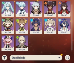 AR60 / 17 chars 5* / vários 4 * c6/ artefatos muito fortes - Genshin Impact