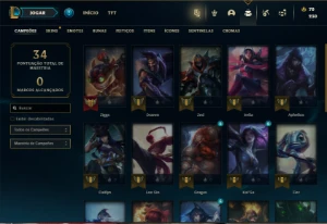 Ouro 1 com 30 Champs e 4 Skins - League of Legends LOL