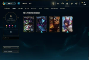 Ouro 1 com 30 Champs e 4 Skins - League of Legends LOL