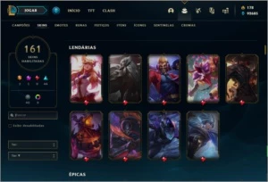 Conta ouro 1 com TODOS os champs e 160 skins - League of Legends LOL