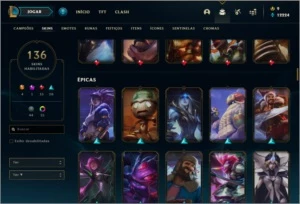 Conta unranked com 136 skins e 150 champs (faltam 5) - League of Legends LOL