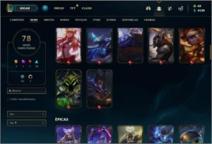Conta Diamante 4, 64% de win rate, TODOS os champs e 78 skin - League of Legends LOL