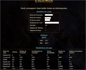 Conta League Of Legends LOL