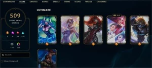 conta com 509 skins, 32k de essencia azul e todos os campeõe - League of Legends LOL