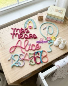 Kit Mêsversário Menina Arco-íris de Amor com Nome Tricotin - Artesanato e Personalizados