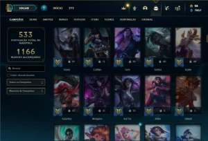 Ouro 4 com TODOS os champs e 282 Skins ( Main MID / SUP ) - League of Legends LOL