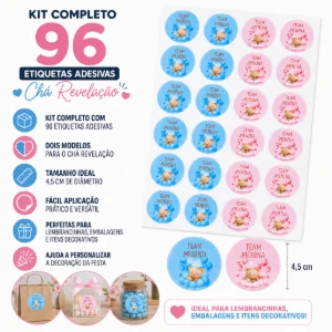 Kit 96 Etiquetas Chá Revelação 4,5 cm - Artesanato e Personalizados