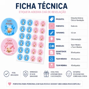 Kit 96 Etiquetas Chá Revelação 4,5 cm - Artesanato e Personalizados