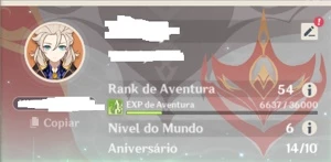 Conta AR 54 com 6 personagens 5 estrelas - Genshin Impact