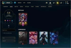 Conta ouro 4 com 54 skins e 84 champs - League of Legends LOL