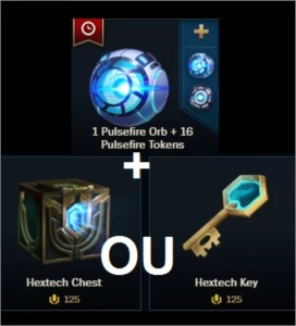 ORBE PULSEFIRE + 16 EMBLEMAS + BAU ou CHAVE HEXTEC - League of Legends LOL