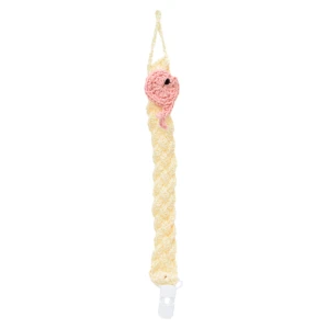 Prendedor de Chupeta Amarelo Trançado com Detalhe Amigurumi - Artesanato e Personalizados