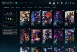 Conta prata 1 com 144 Champs e 262 Skins + 5 Prestigios - League of Legends LOL